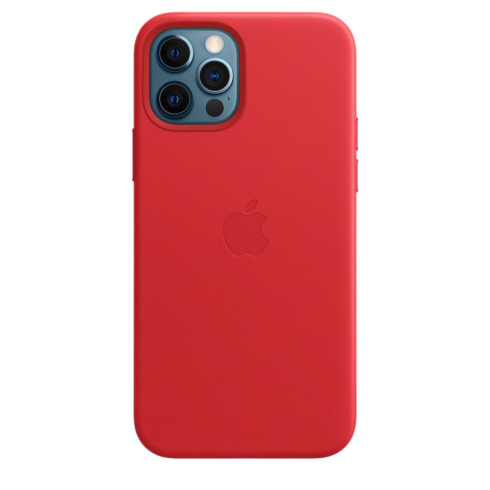 Rote iPhone-Hülle mit Apple-Logo. Kamerabuckel sichtbar. Stilvolles, schützendes Design.