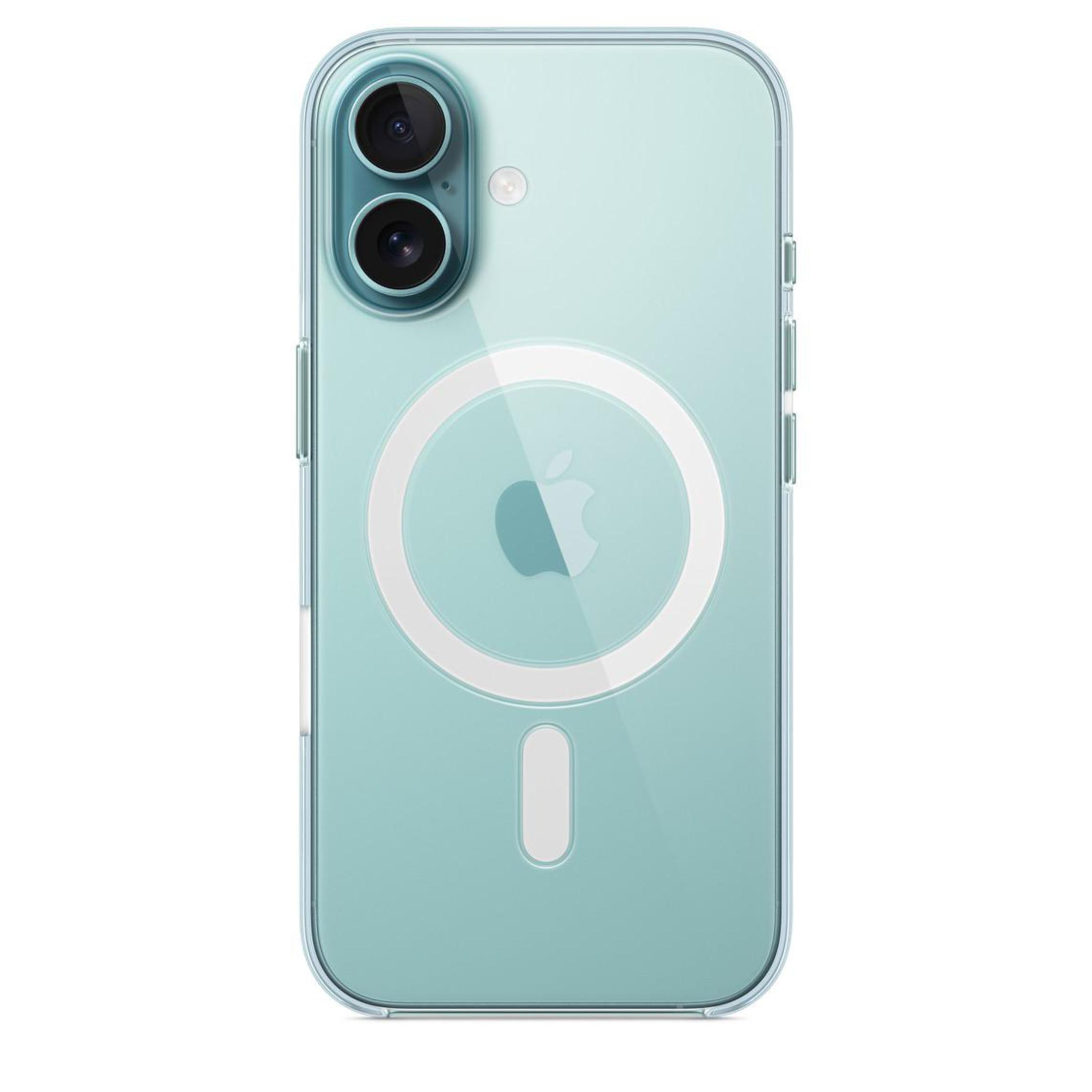 Custodia blu per telefono con logo Apple e zona fotocamera.