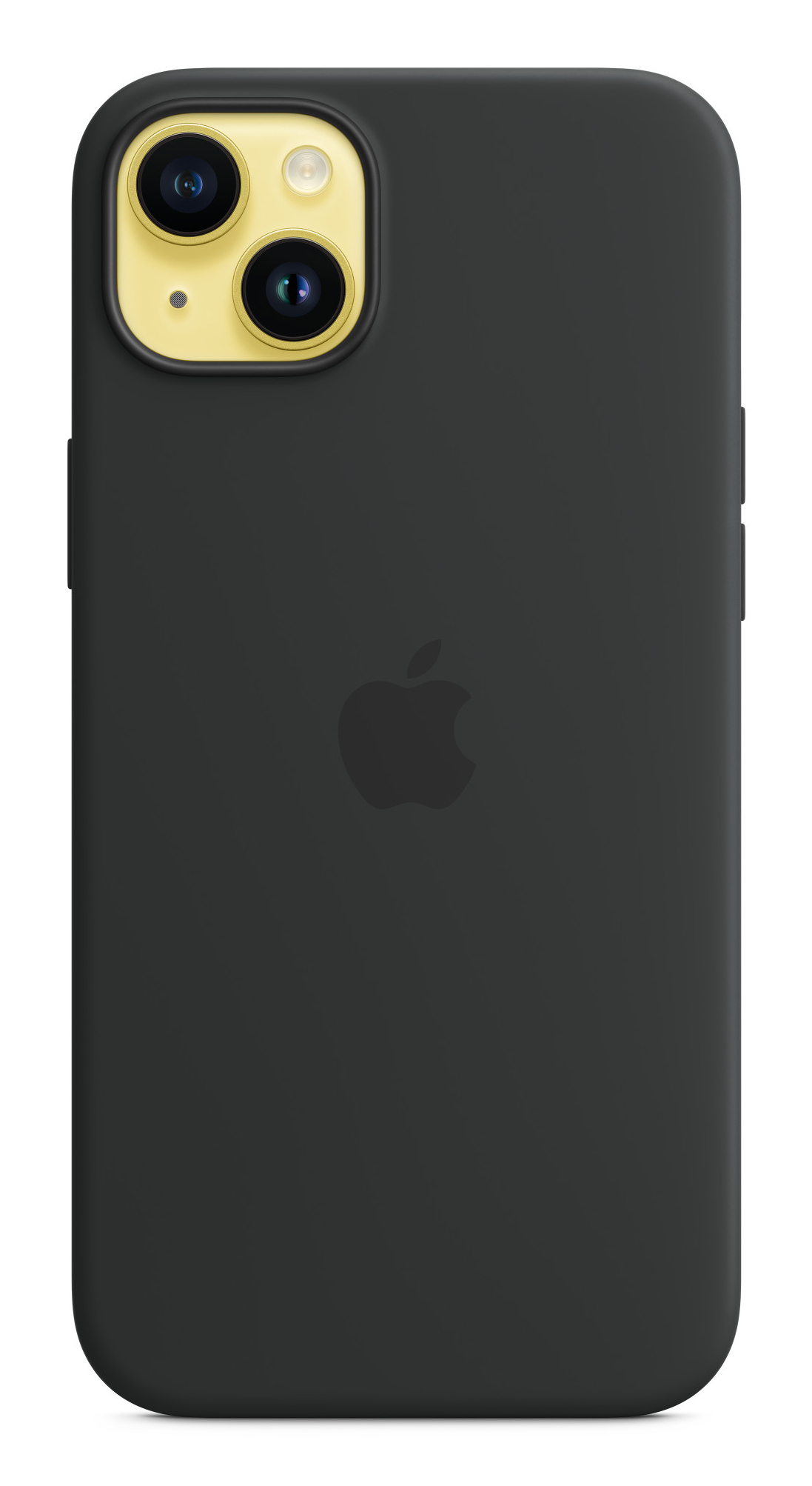 Schwarze Handyhülle mit Apple-Logo und Kameraausschnitten, auf weißem Hintergrund.