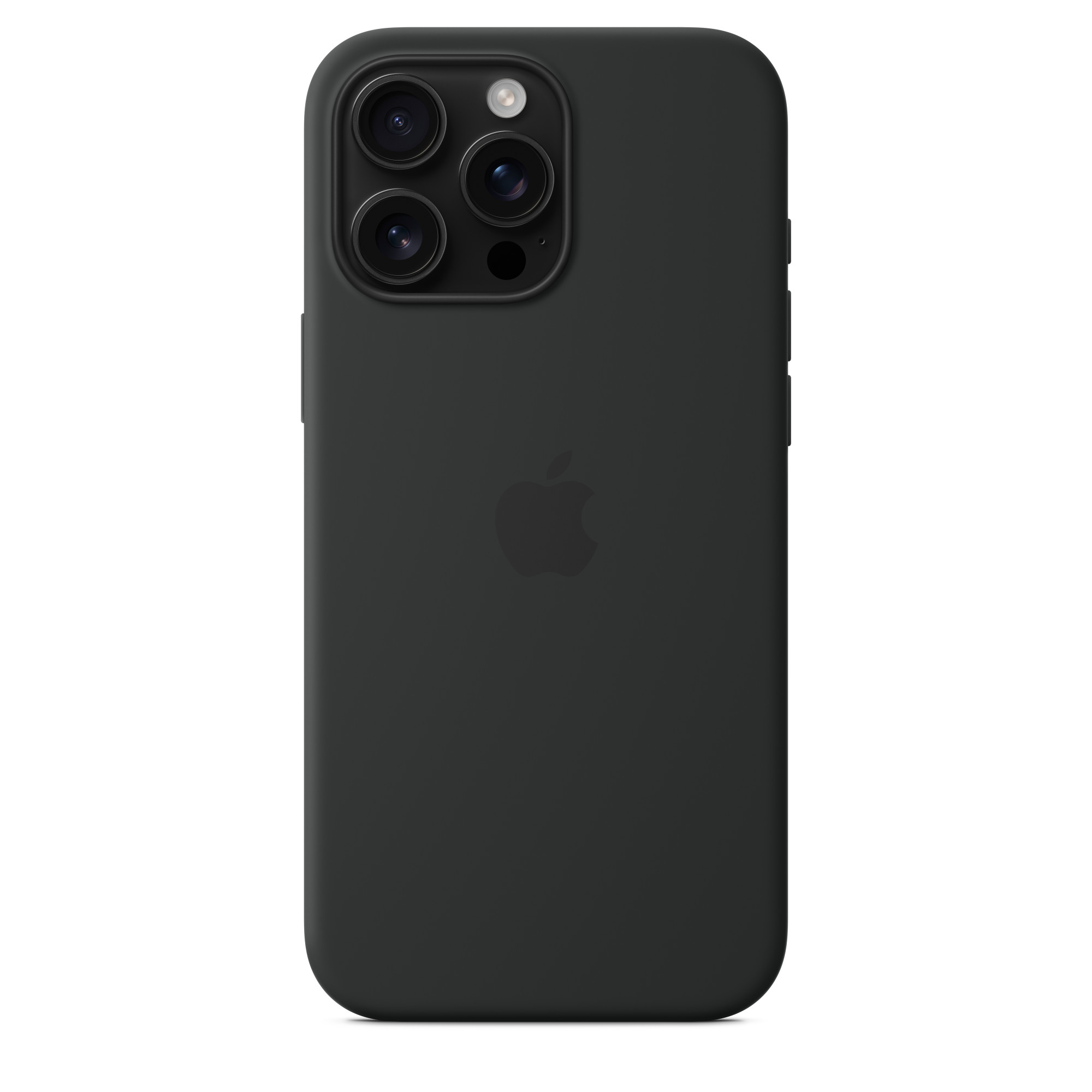 Funda negra para iPhone con cámara y logo de Apple.