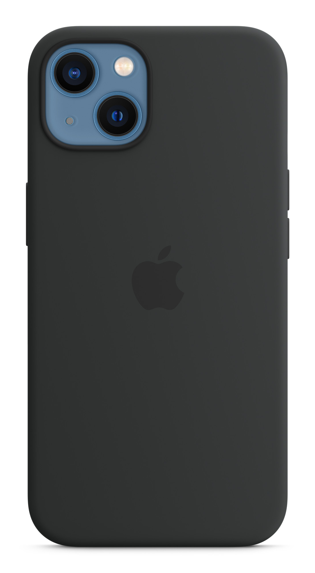 Custodia iPhone nera con lenti della fotocamera e logo Apple.