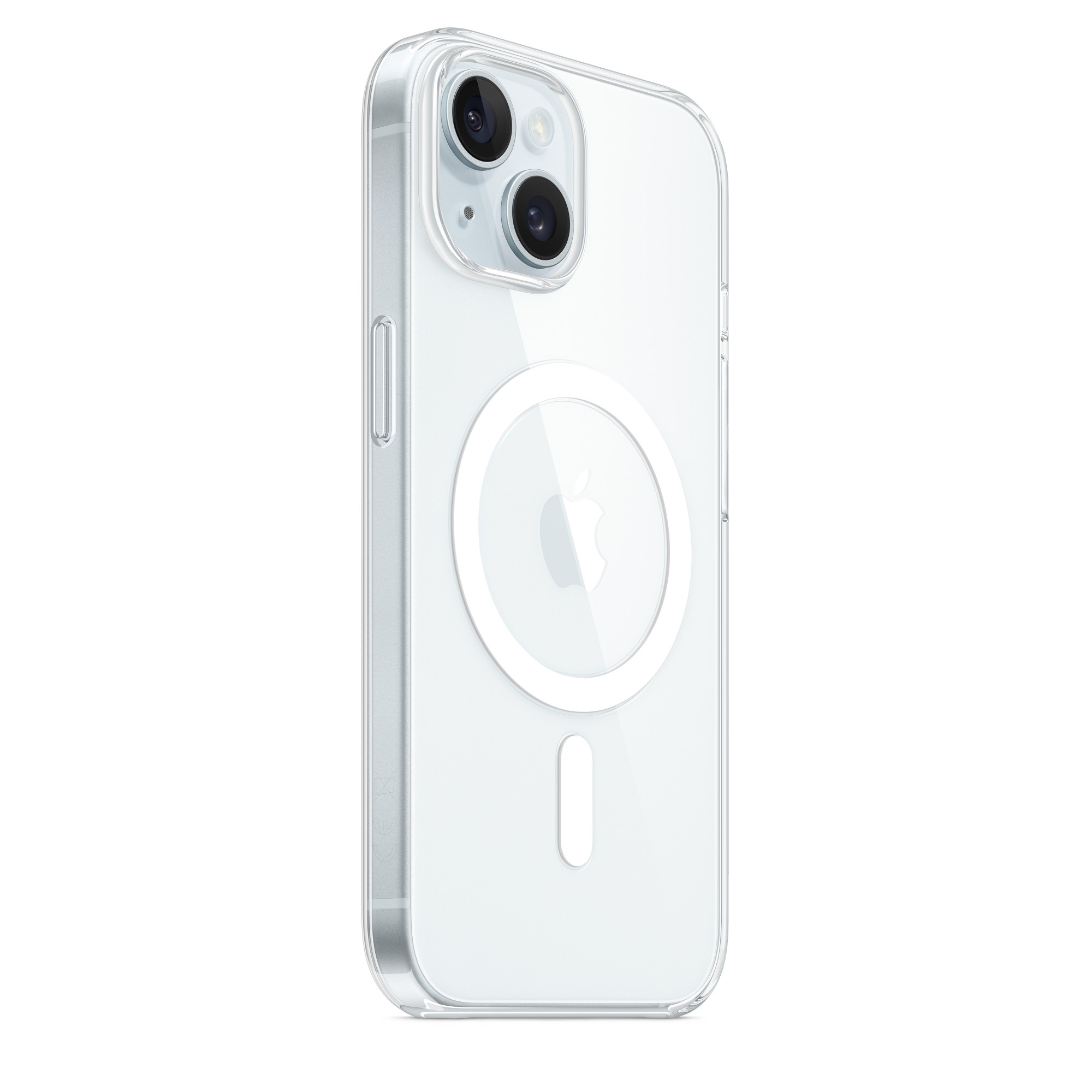 Custodia trasparente per telefono. Trasparente, con cerchio MagSafe e logo Apple. iPhone 14.