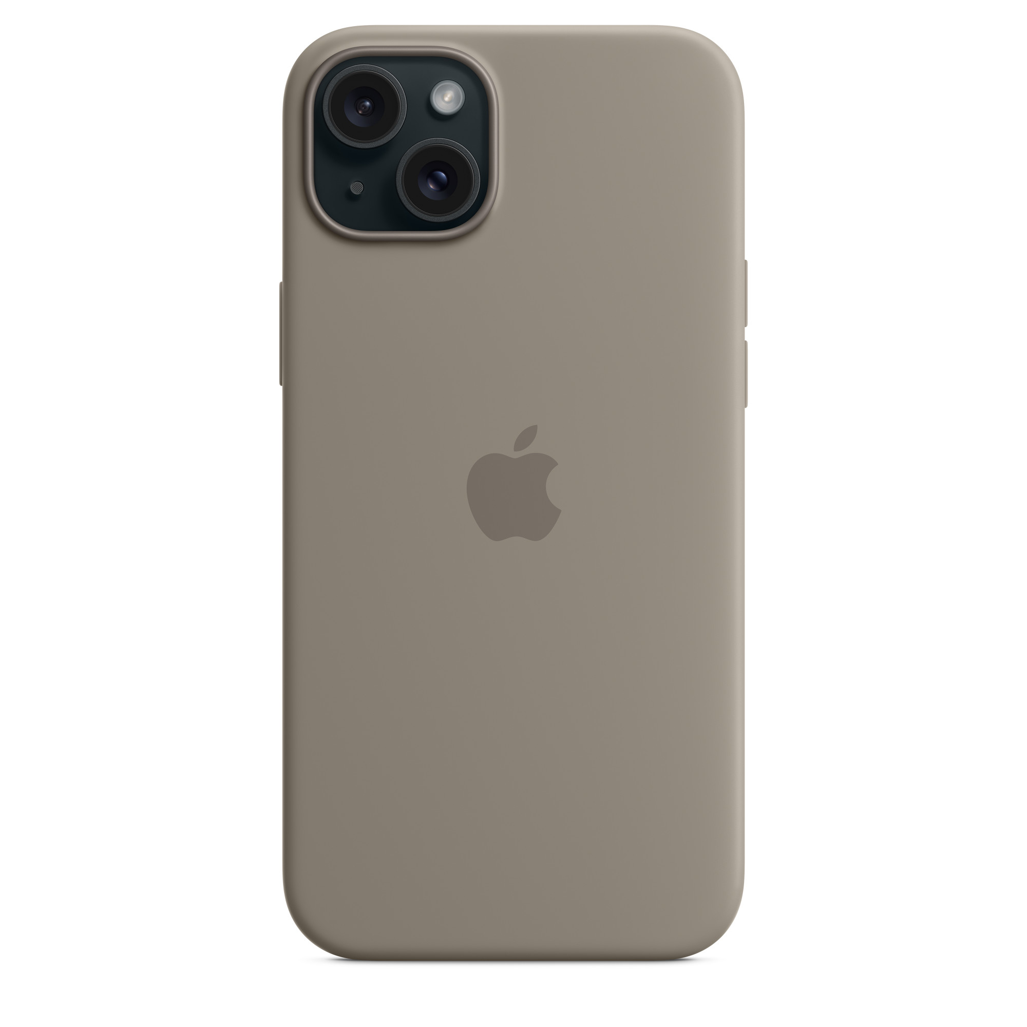 Beige Handyhülle mit Apple-Logo, Dual-Kamera und Knöpfen.
