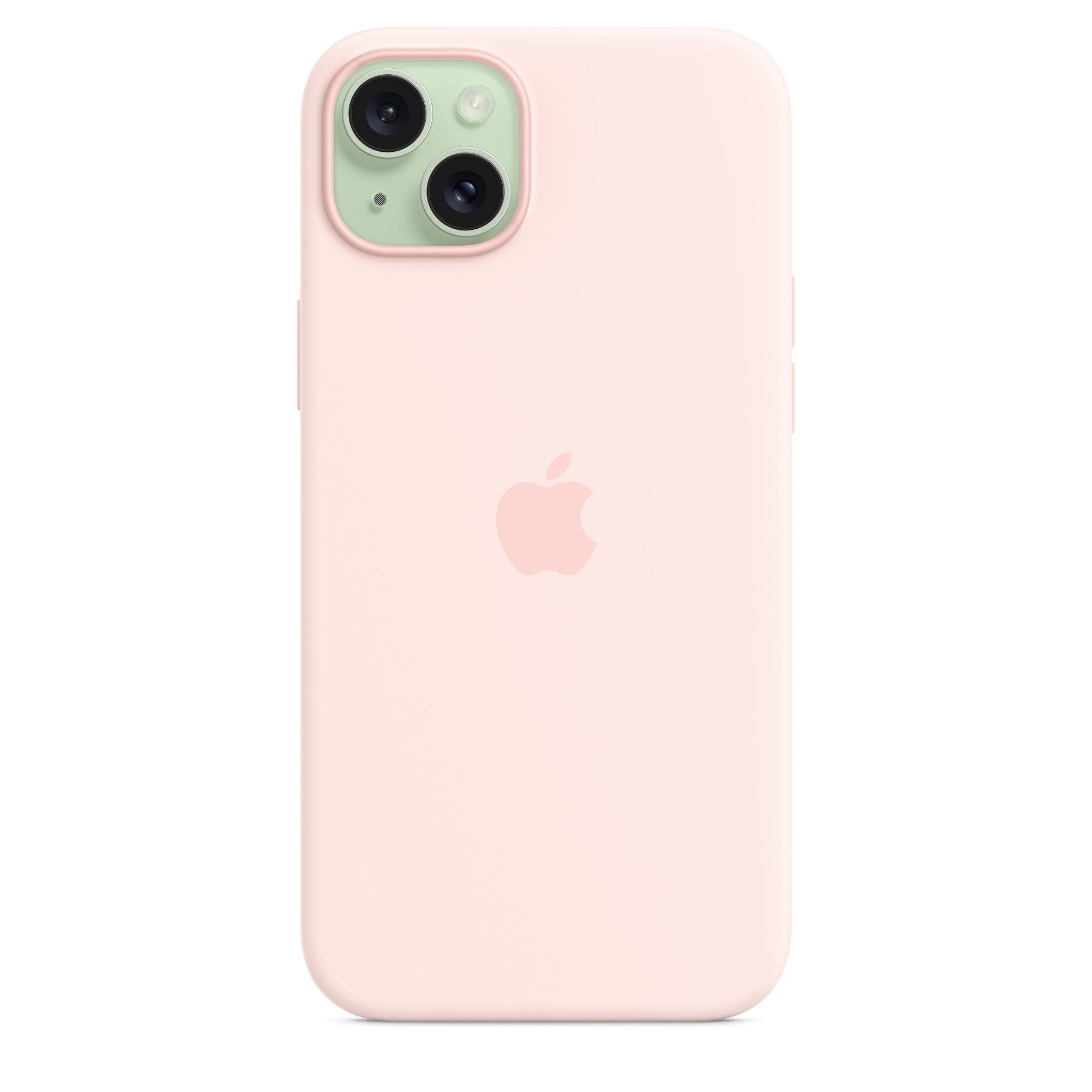 Eine rosa Handyhülle auf weißem Hintergrund. Die Hülle hat einen Kameraausschnitt und das Apple-Logo.