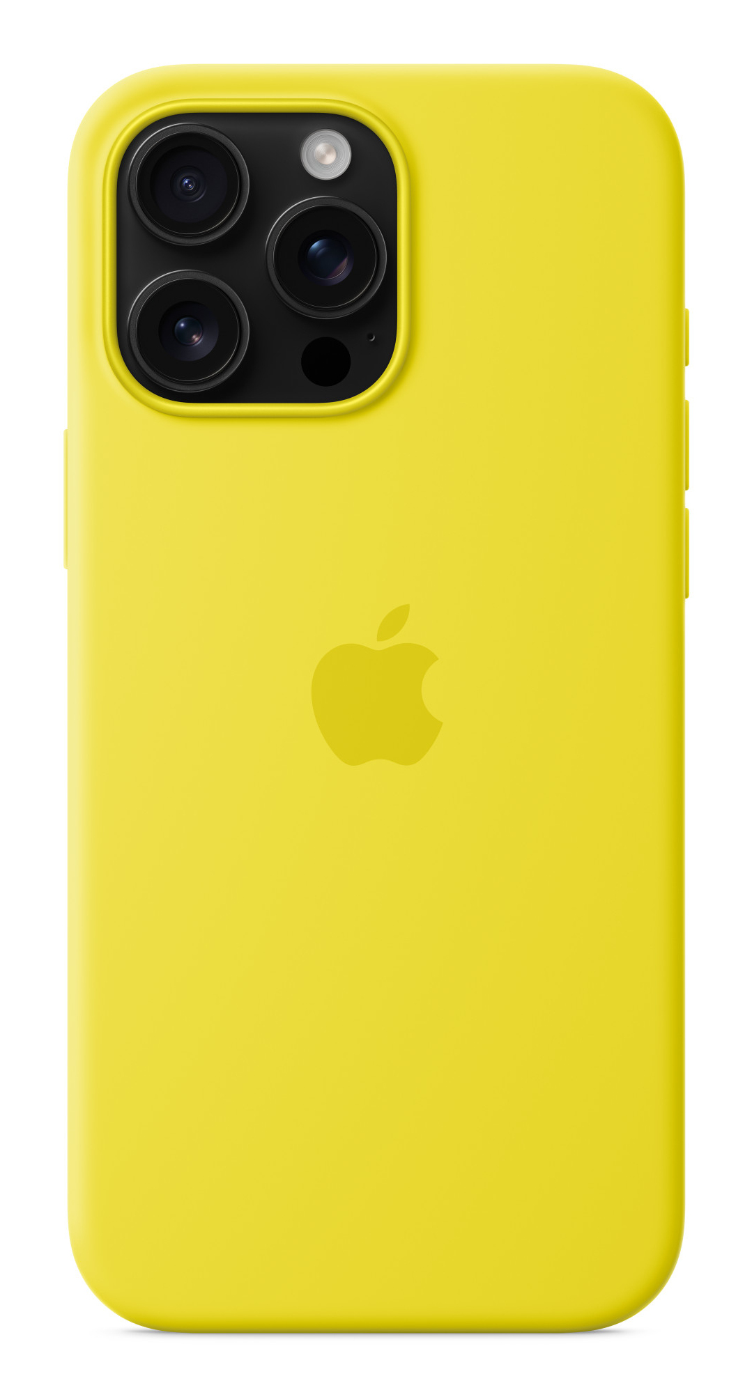 Coque de téléphone jaune. La coque du téléphone possède trois caméras.