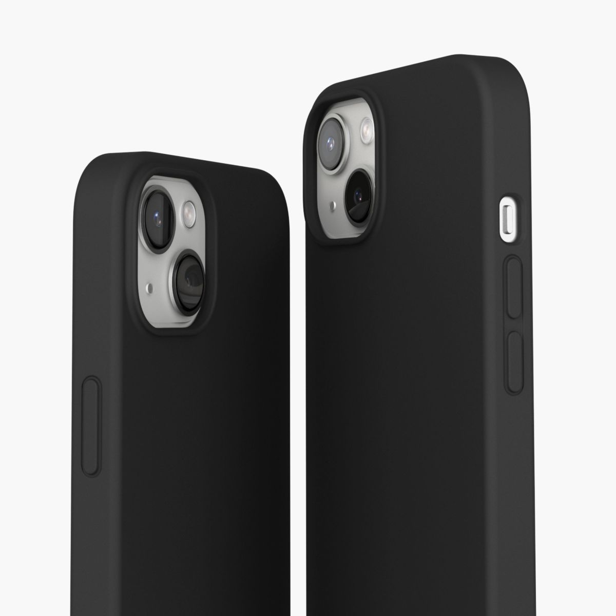 Due custodie nere per iPhone. Entrambe hanno fori e pulsanti.
