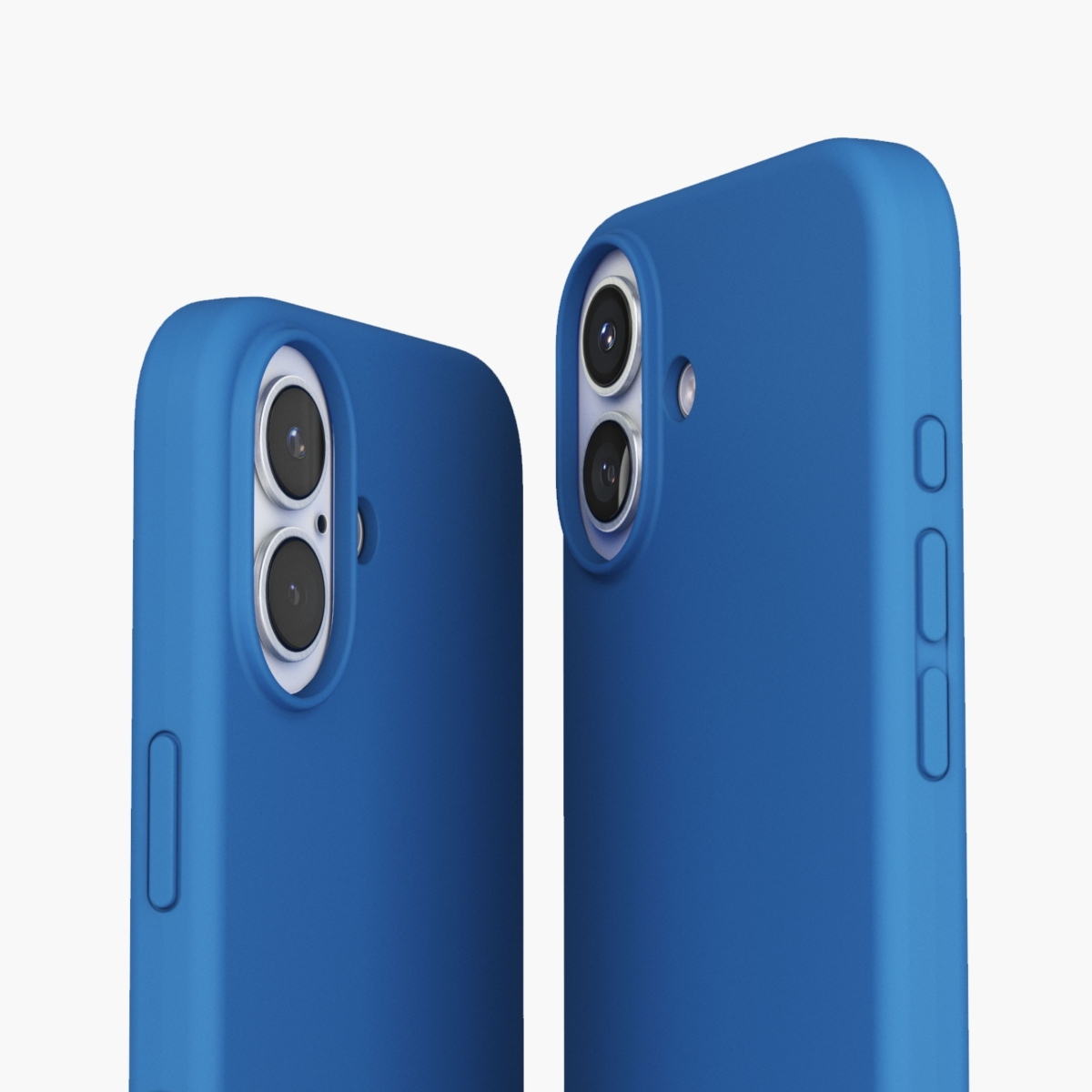 Blaue iPhone-Hüllen, Seitenansicht, Kameralöcher sichtbar.