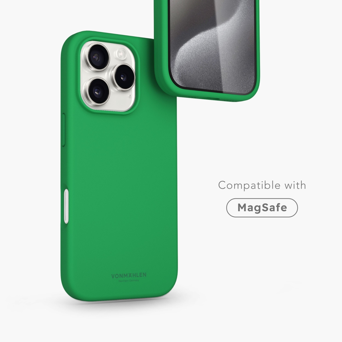 Grüne iPhone-Hülle mit MagSafe-Kompatibilität.