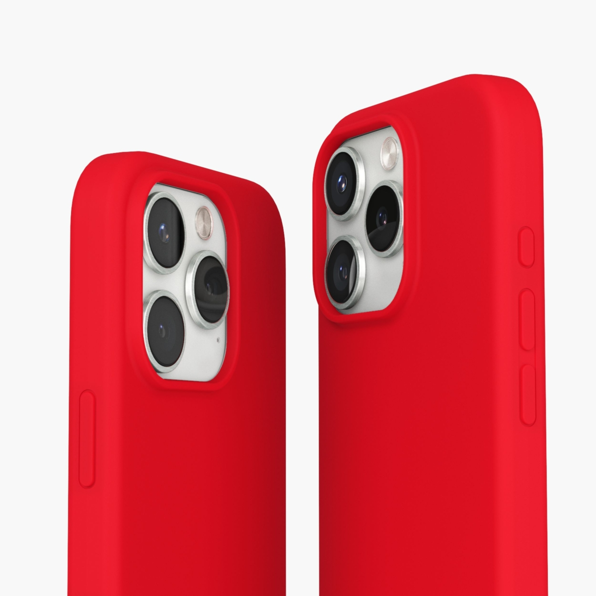 Due custodie rosse per telefono affiancate, che mostrano i ritagli della fotocamera.