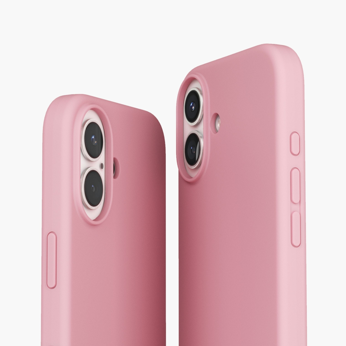 Due custodie per telefono rosa, affiancate, con ritagli per fotocamera visibili.