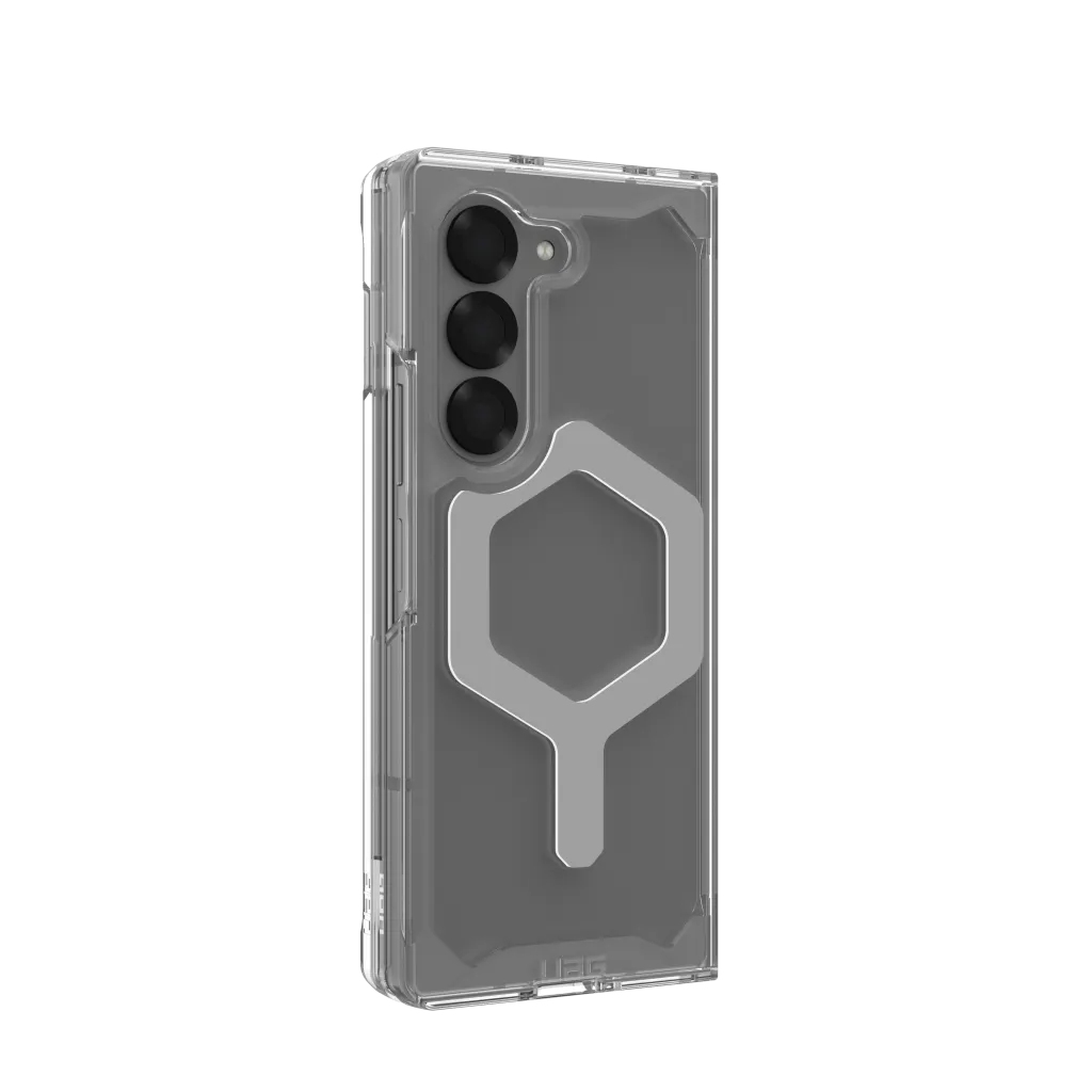 Custodia trasparente per telefono con un accento argentato. La custodia è trasparente con un design.