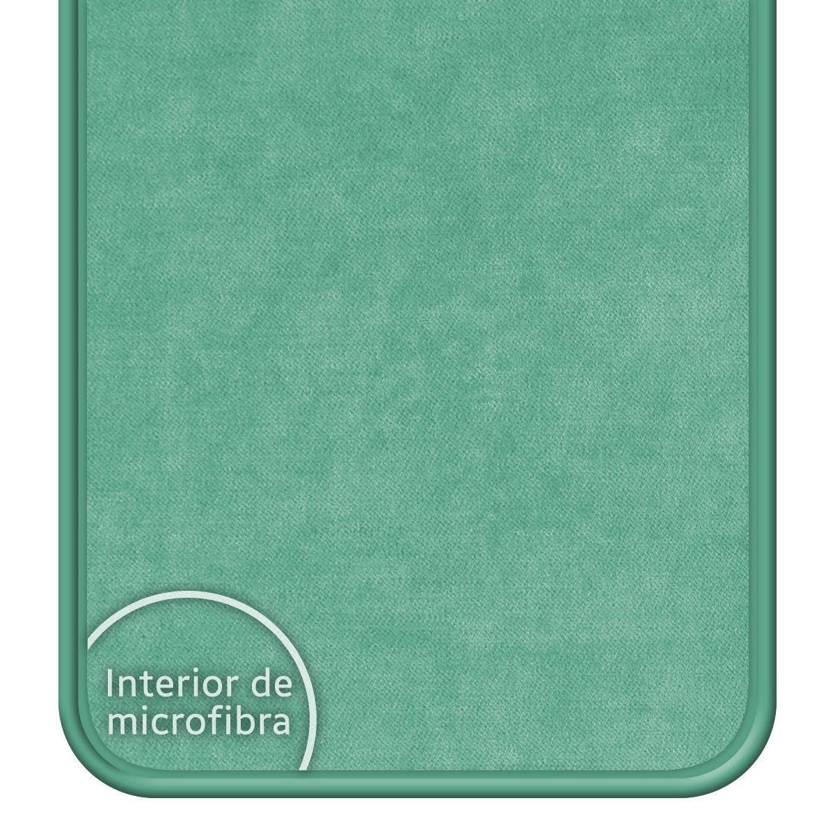 Interno della custodia verde. L'interno è verde con un testo in microfibra in un cerchio.