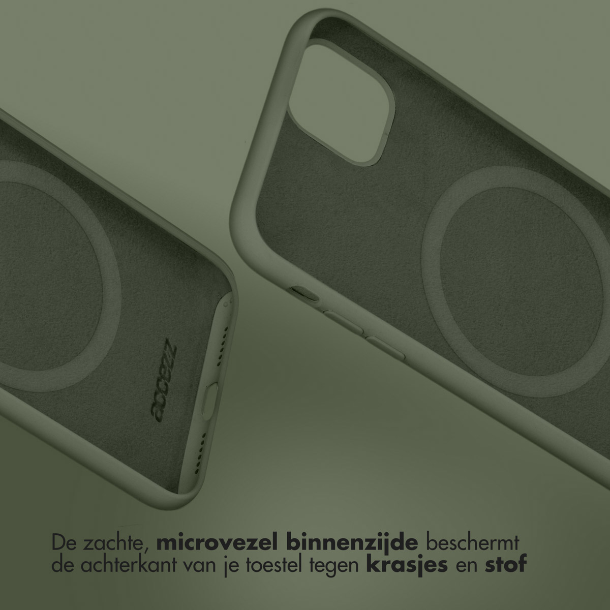 Zwei grüne Handyhüllen, mit MagSafe-Kreisen, Innenansicht.