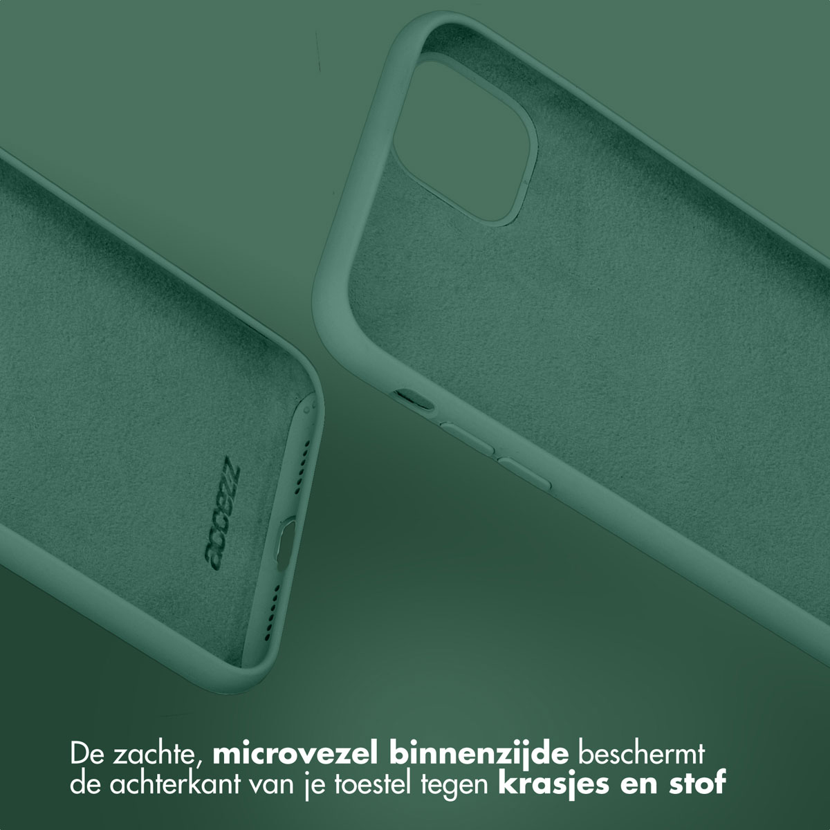 Twee groene telefoonhoesjes, met MagSafe-cirkels, binnenaanzicht.