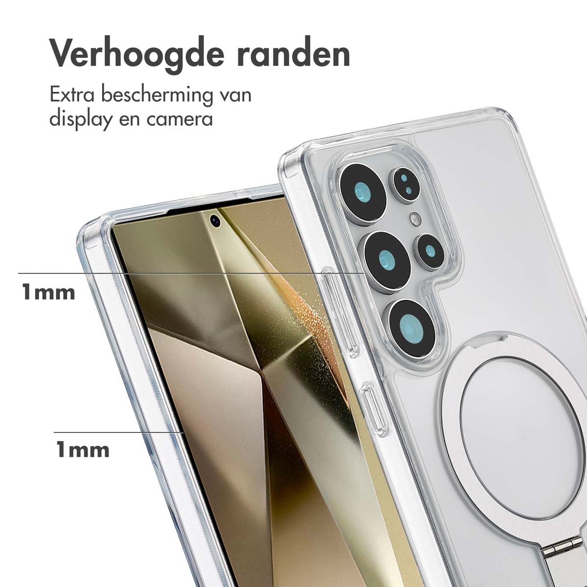 Un étui de téléphone transparent avec un téléphone à l'intérieur, montrant une protection supplémentaire.