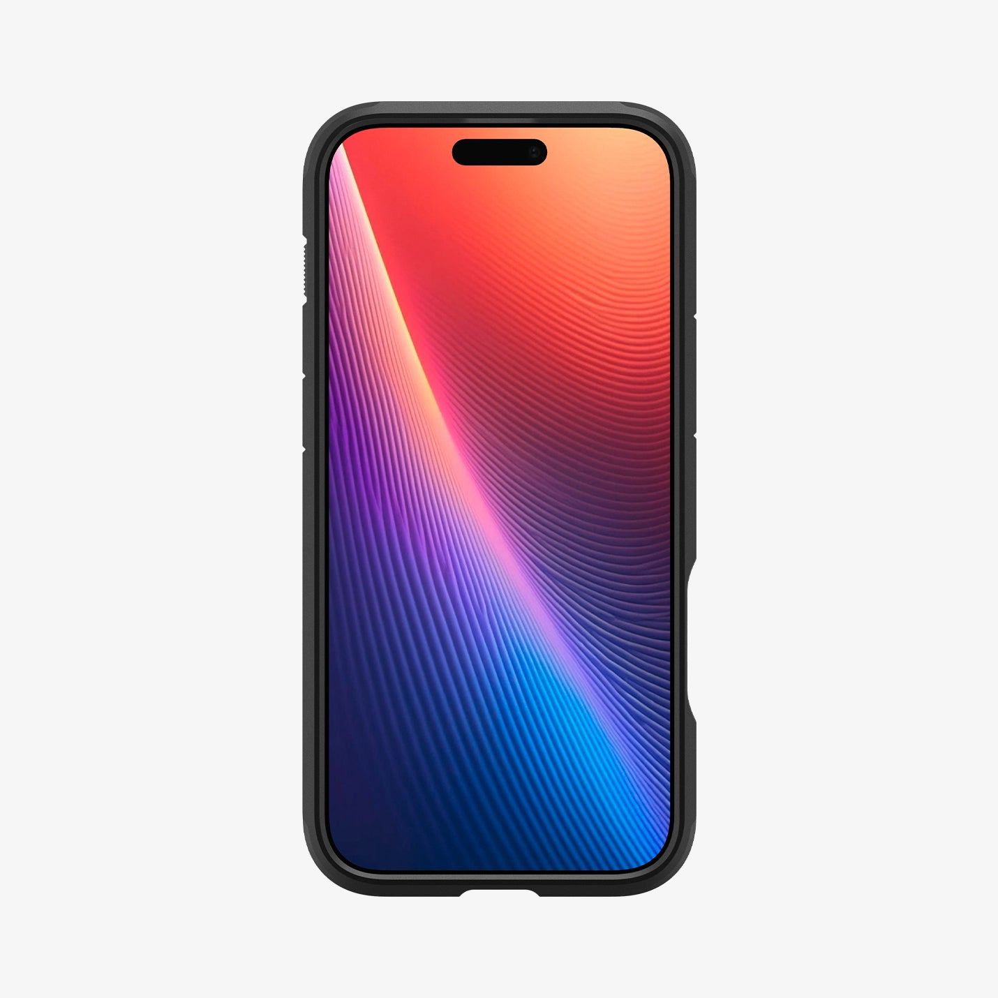 Una custodia per telefono nera con uno schermo colorato. Lo schermo sfuma dal rosso al blu.