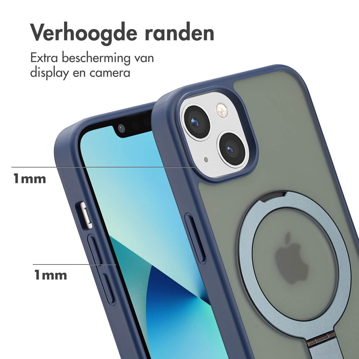 Handyhülle mit blau-grünem Design und Metallring zur Unterstützung.
