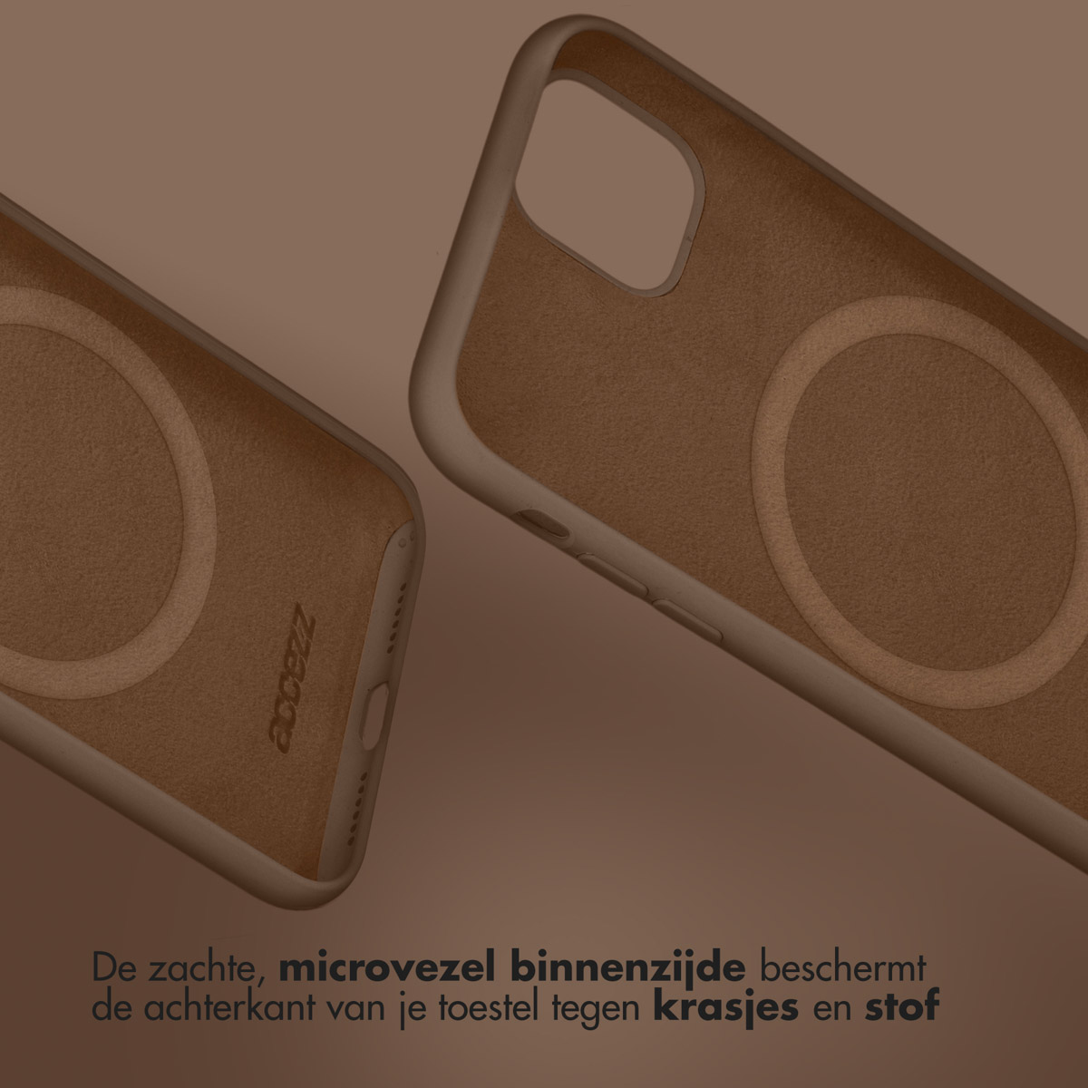 Telefonhüllen. Die Innenseite ist weiche Mikrofaser. Auf brauner Oberfläche.