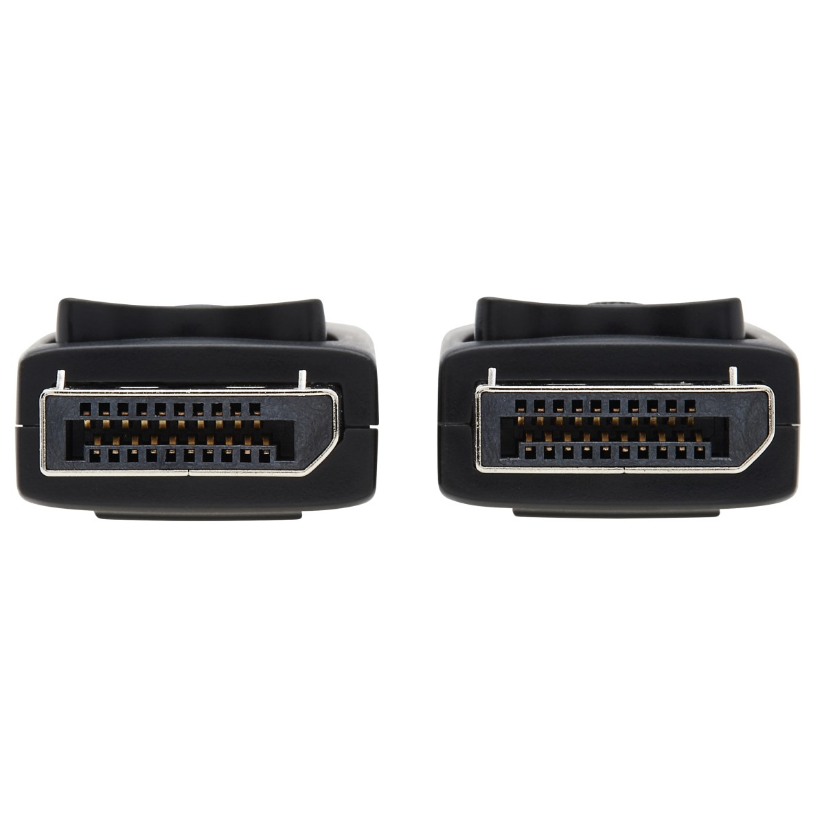 Due connettori DisplayPort. Connettori neri su sfondo bianco.