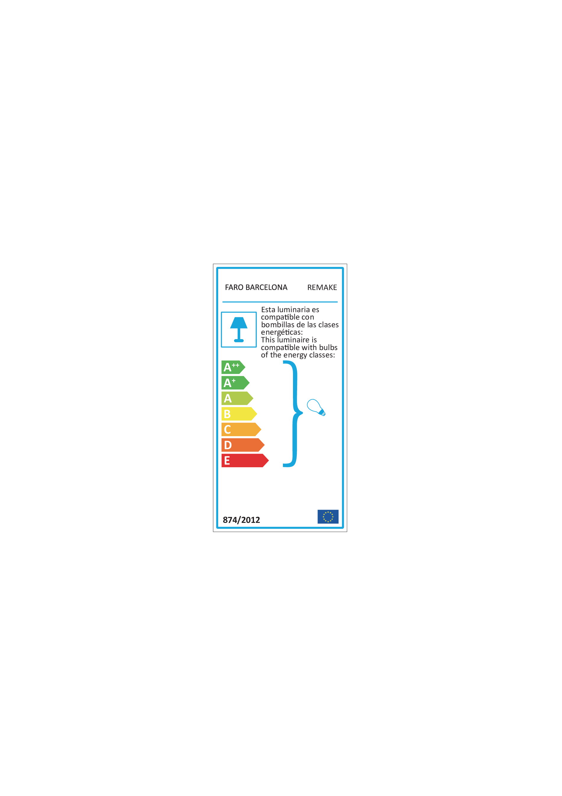 Energielabel voor een lamp, met verschillende energie-efficiëntieklassen op een witte achtergrond.