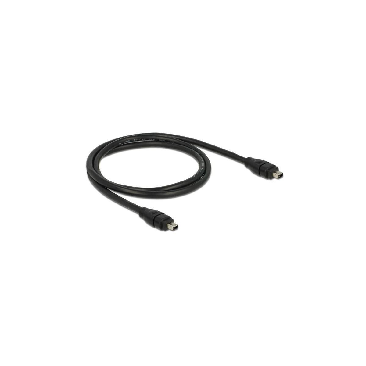 Cavo nero piegato ad anello con due connettori. Sfondo bianco.