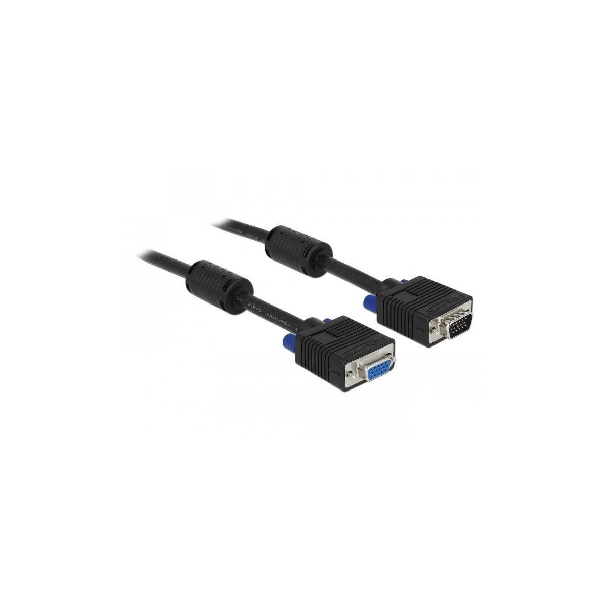 Due cavi VGA neri con connettori blu e neri. Sfondo bianco.