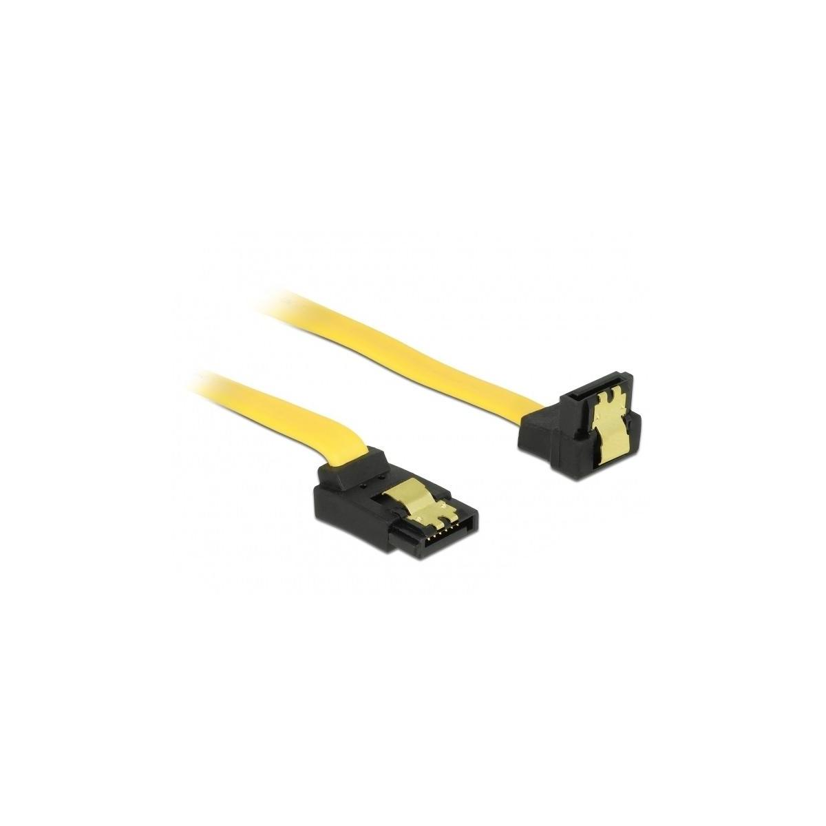 Un cavo SATA giallo con connettori neri.