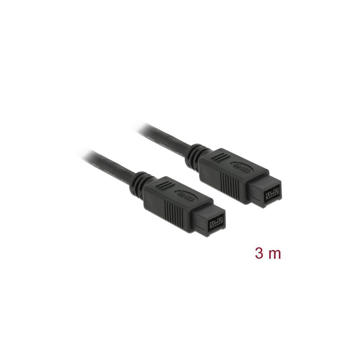 Due cavi FireWire neri, lunghezza 3 m, su sfondo bianco.