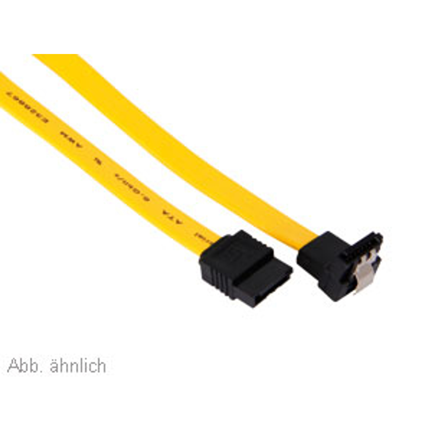 Gele SATA-kabel met zwarte connectoren, met tekst "Abb. ähnlich". Witte achtergrond.