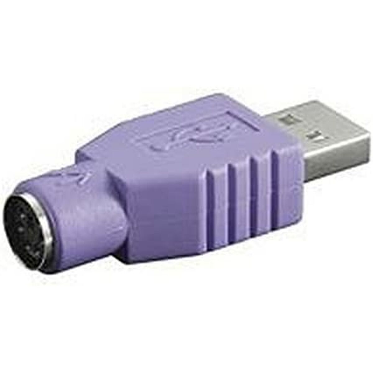 Fioletowy adapter PS/2 do USB. Adapter ma port USB.