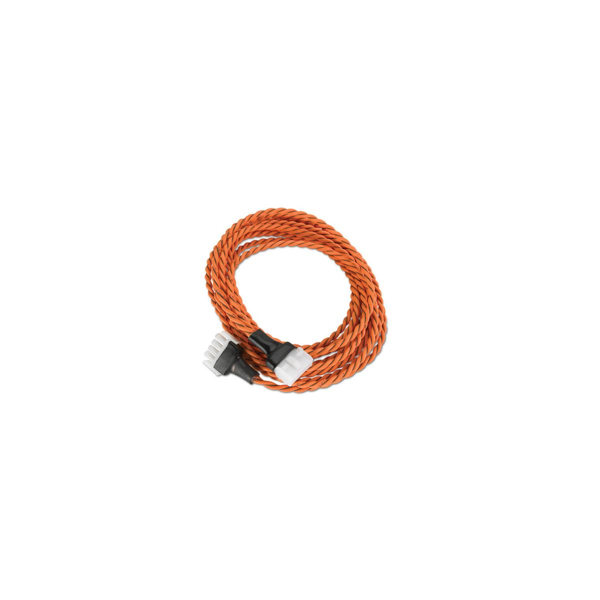 Cavo intrecciato arancione arrotolato, con due connettori bianchi.