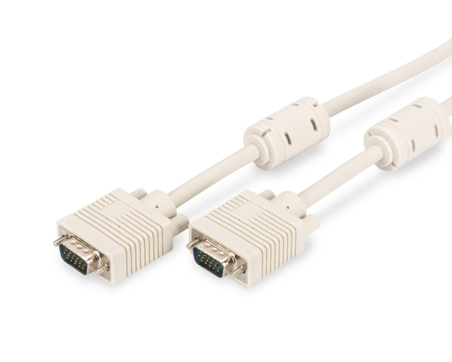 Dwa białe kable VGA ze złączami. Białe tło.