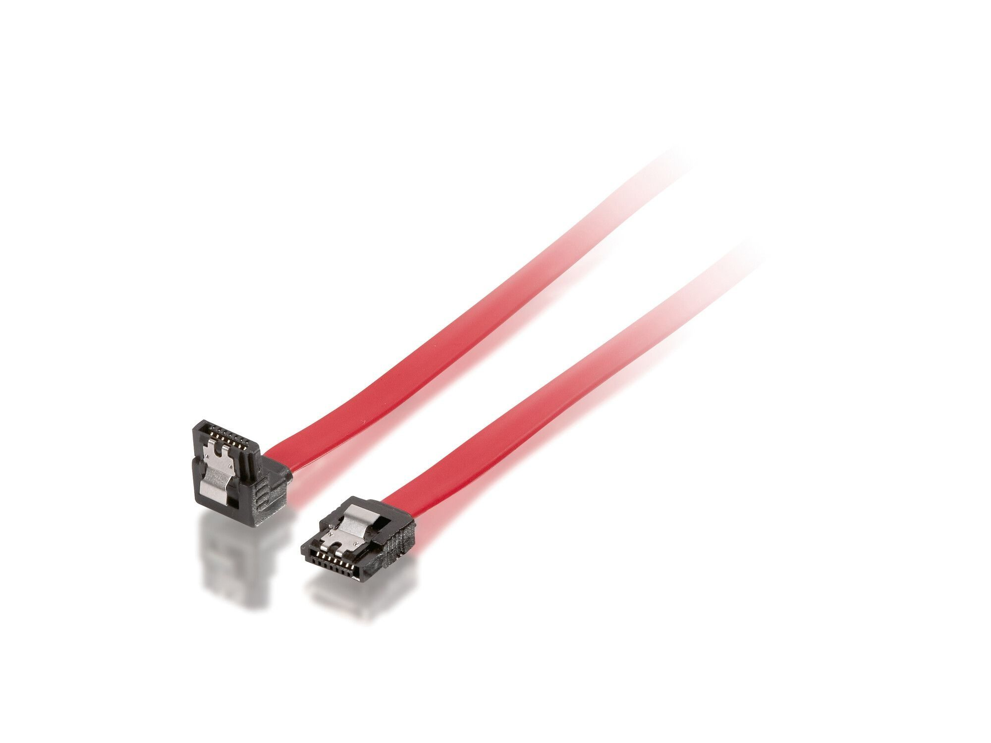 Cavo SATA rosso con connettori neri, su sfondo bianco.