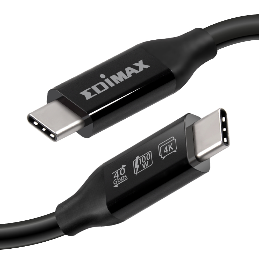 Cavo USB-C nero con logo EDIMAX e dettagli di trasferimento dati e alimentazione.