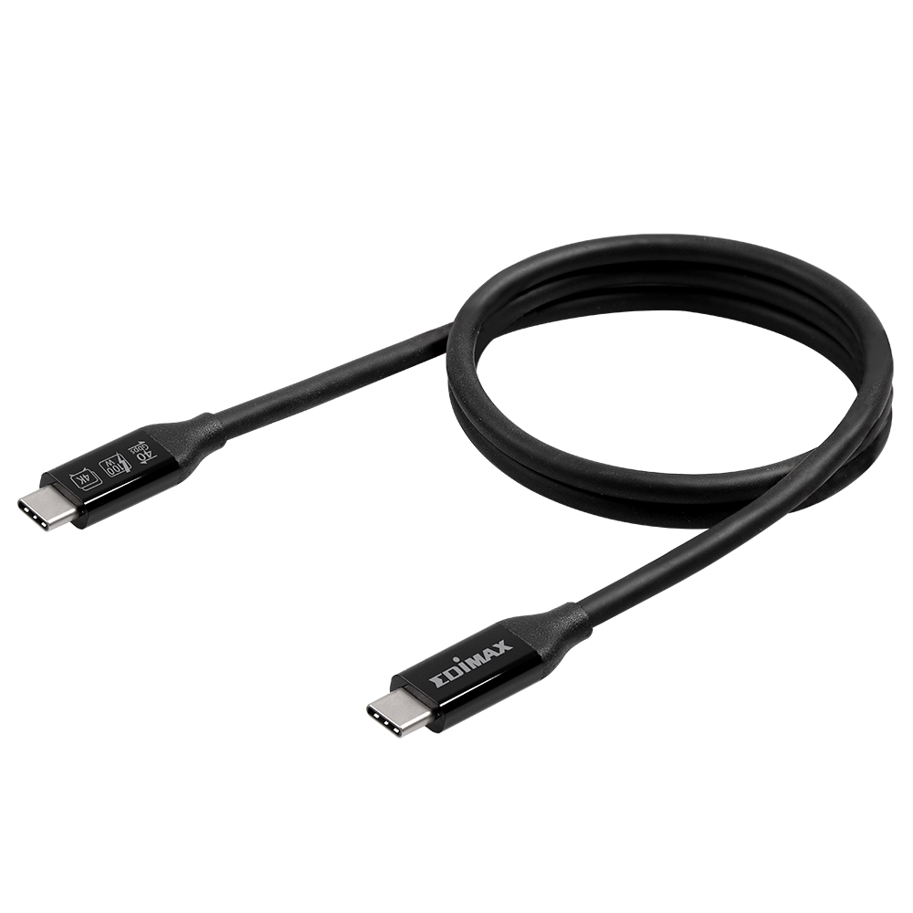 Cavo USB-C nero con logo EDIMAX. Il cavo è arrotolato.