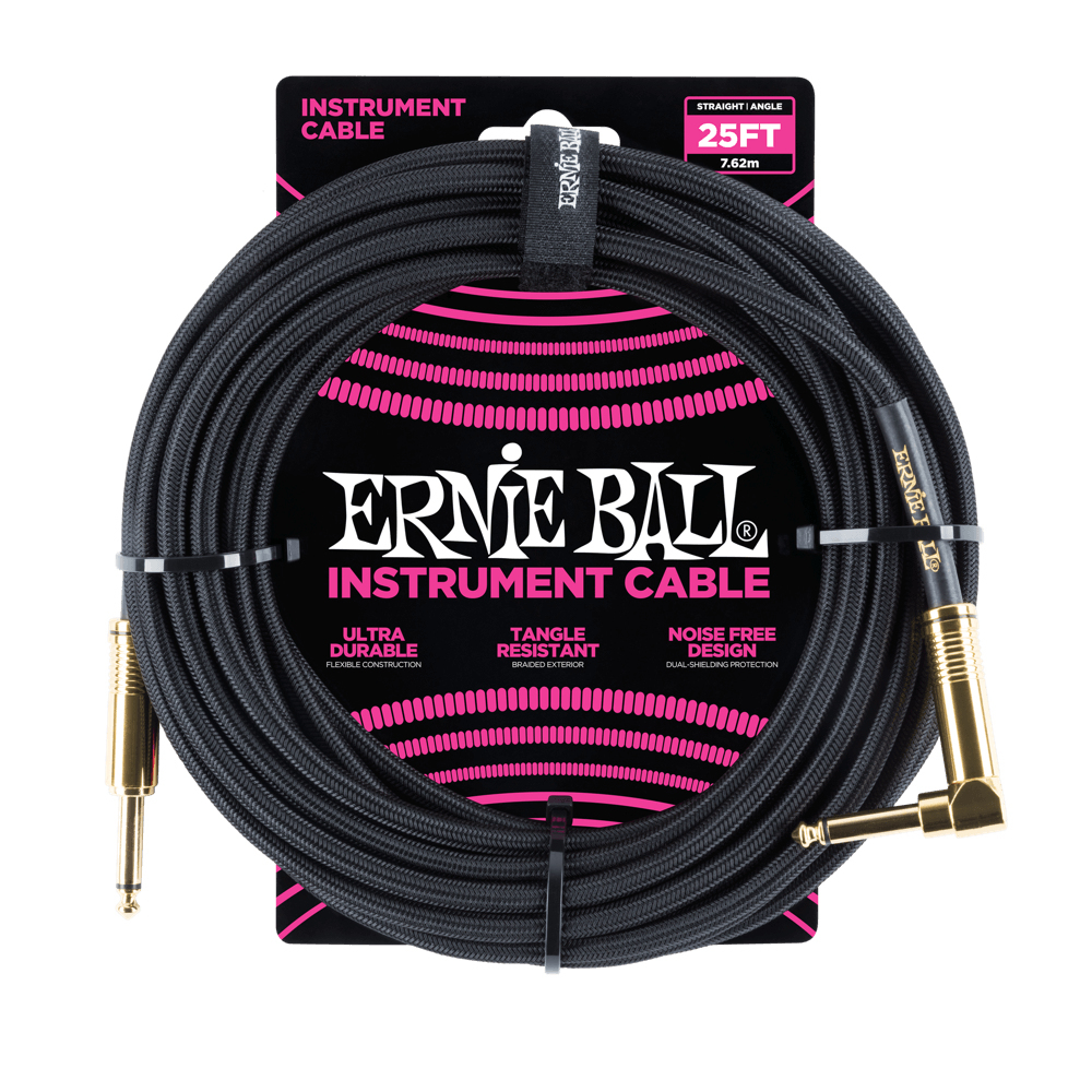 Cavo per strumenti Ernie Ball nero con connettori dorati.