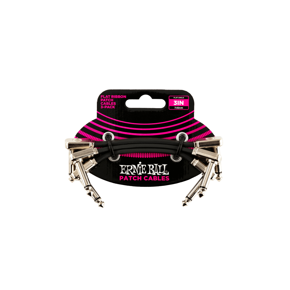 Cavi patch Ernie Ball, cavi neri con jack argentati, su scheda.