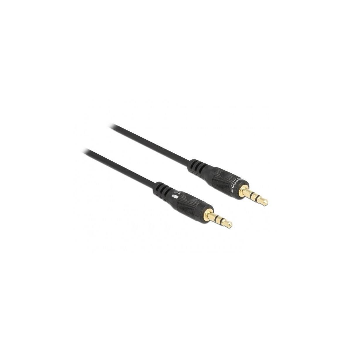 Due cavi audio neri con connettori da 3,5 mm, su sfondo bianco.