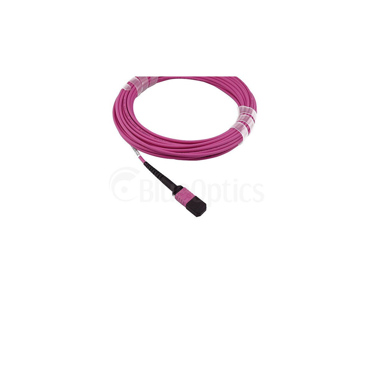 Un cavo magenta con un connettore nero, parzialmente arrotolato, su sfondo bianco con logo.
