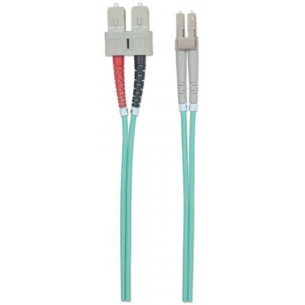 Due paia di cavi in fibra ottica, connettori beige, cavi verdi, sfondo bianco.