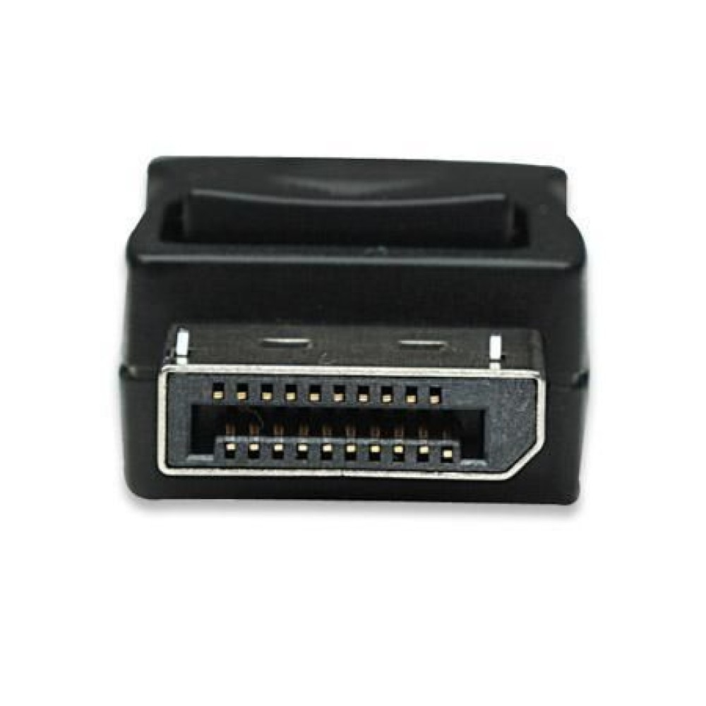 Een zwarte SCART-connector met meerdere pinnen, van voren gezien tegen een witte achtergrond.