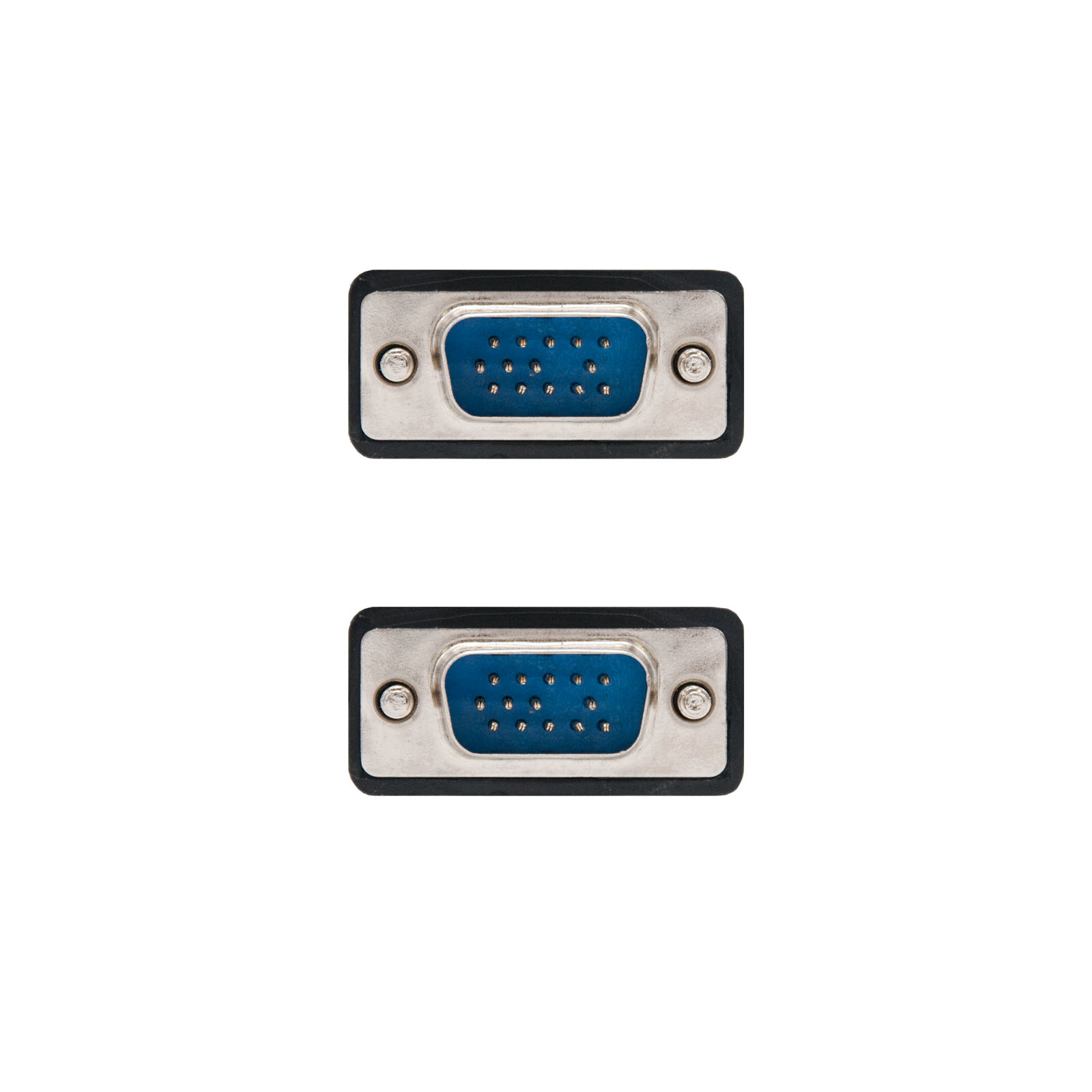 Dwa złącza VGA z niebieskim wnętrzem.