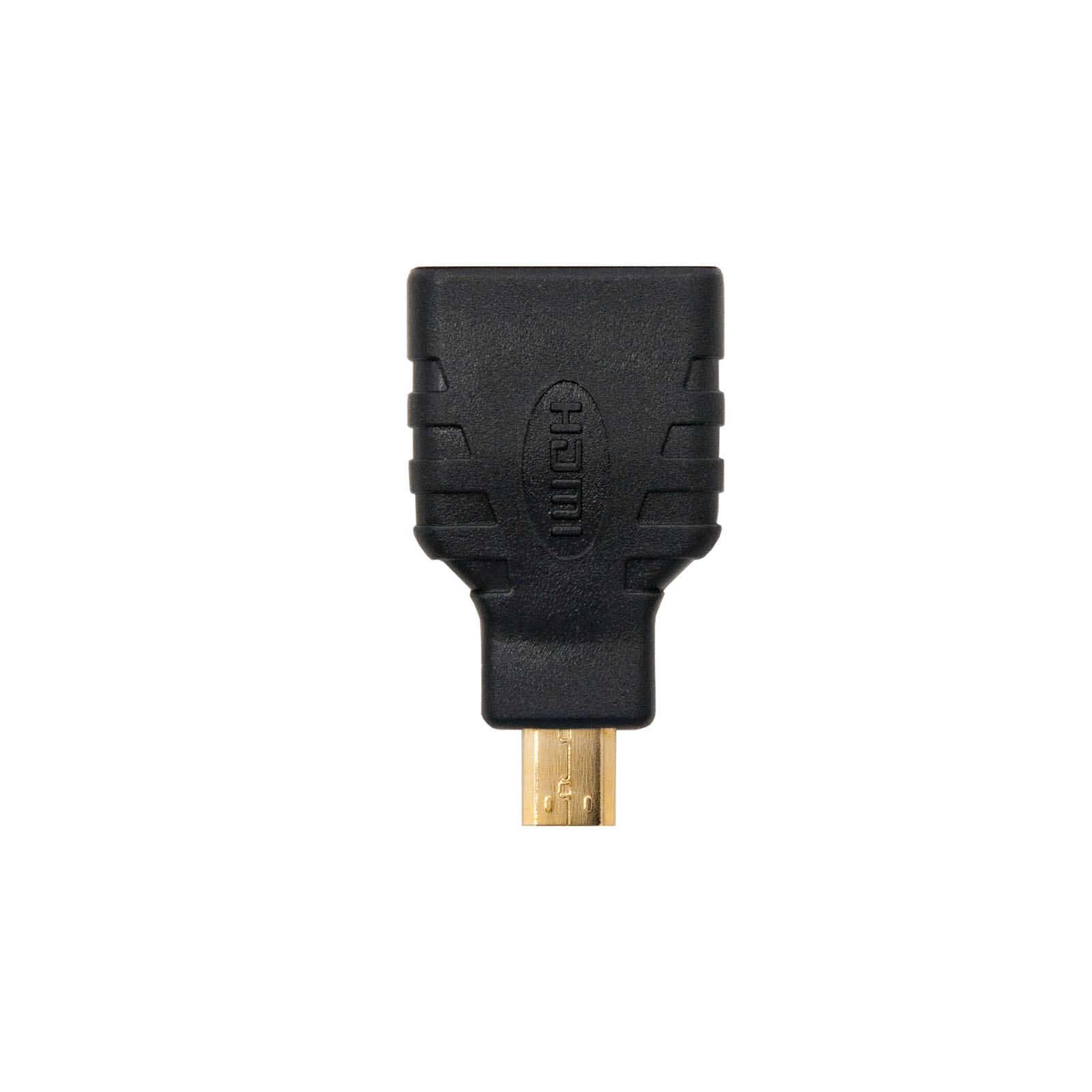 Adattatore HDMI nero. Micro-USB a HDMI. Connettore dorato.