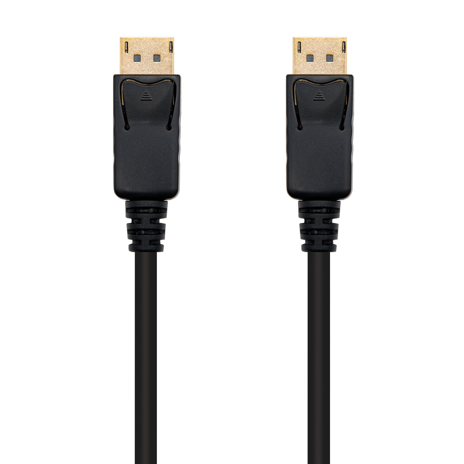 Zwarte DisplayPort-kabel. DisplayPort-connectoren aan beide uiteinden.