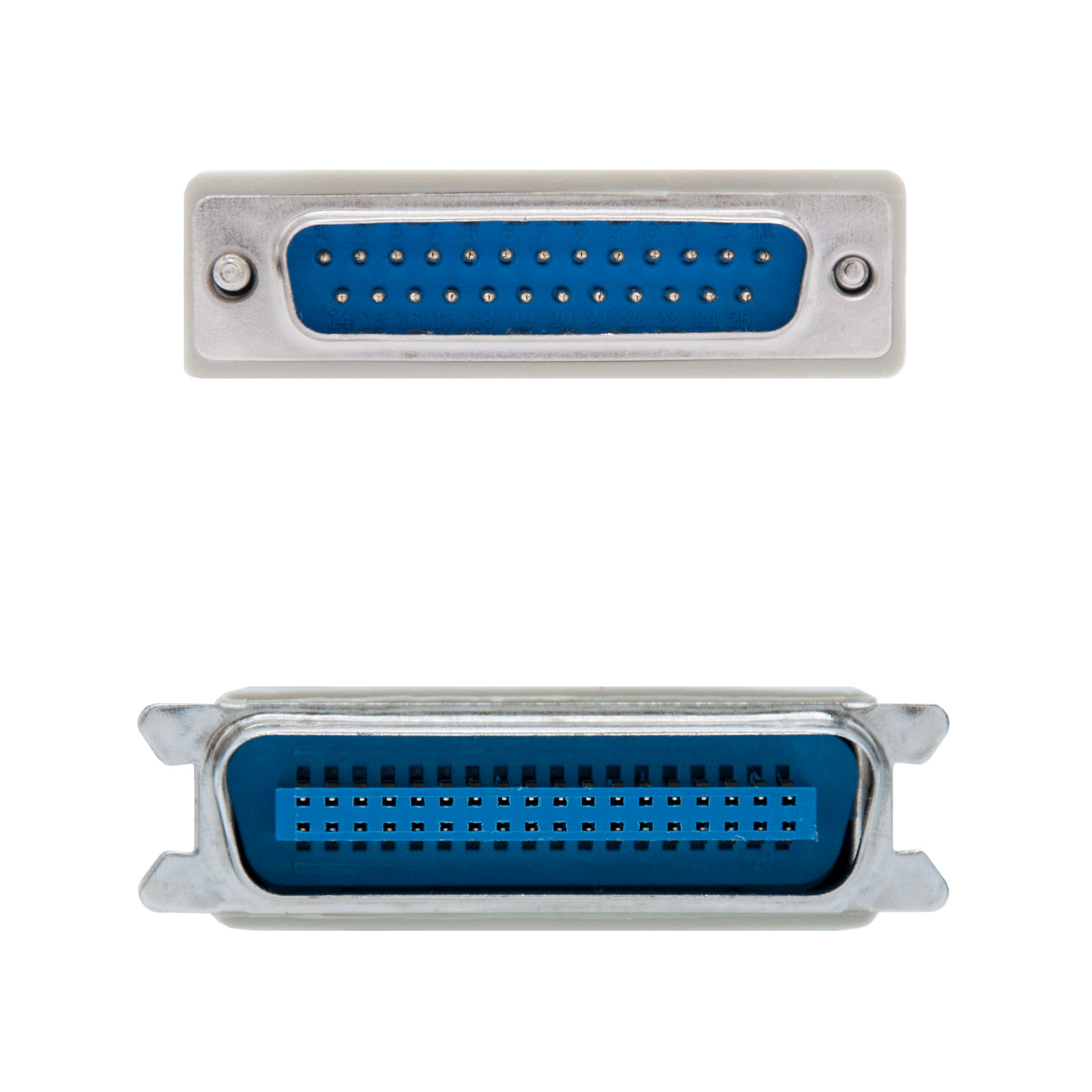 Due connettori con interno blu, visti frontalmente su sfondo bianco.