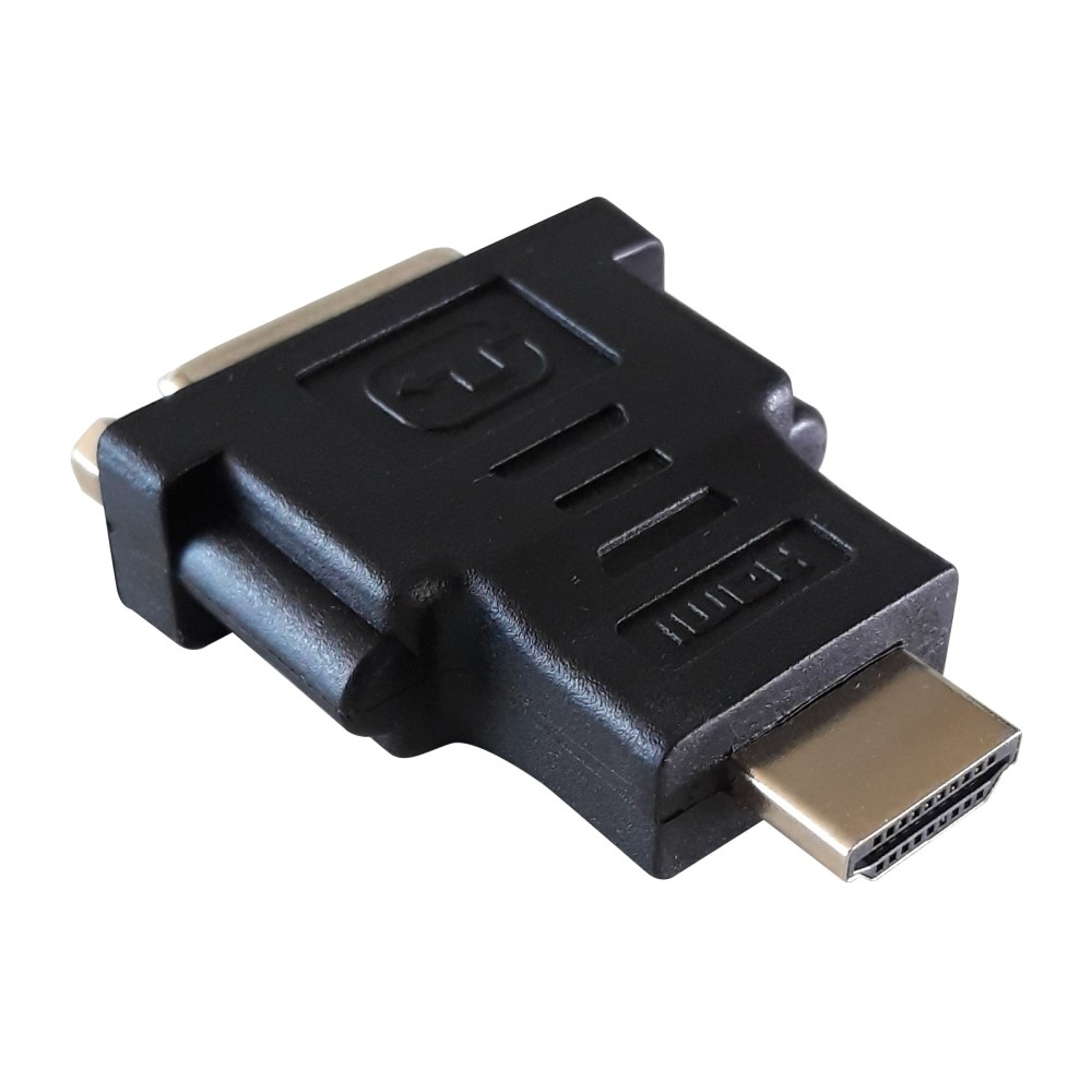 Czarny adapter HDMI do DVI. Adapter na białym tle, pod kątem.