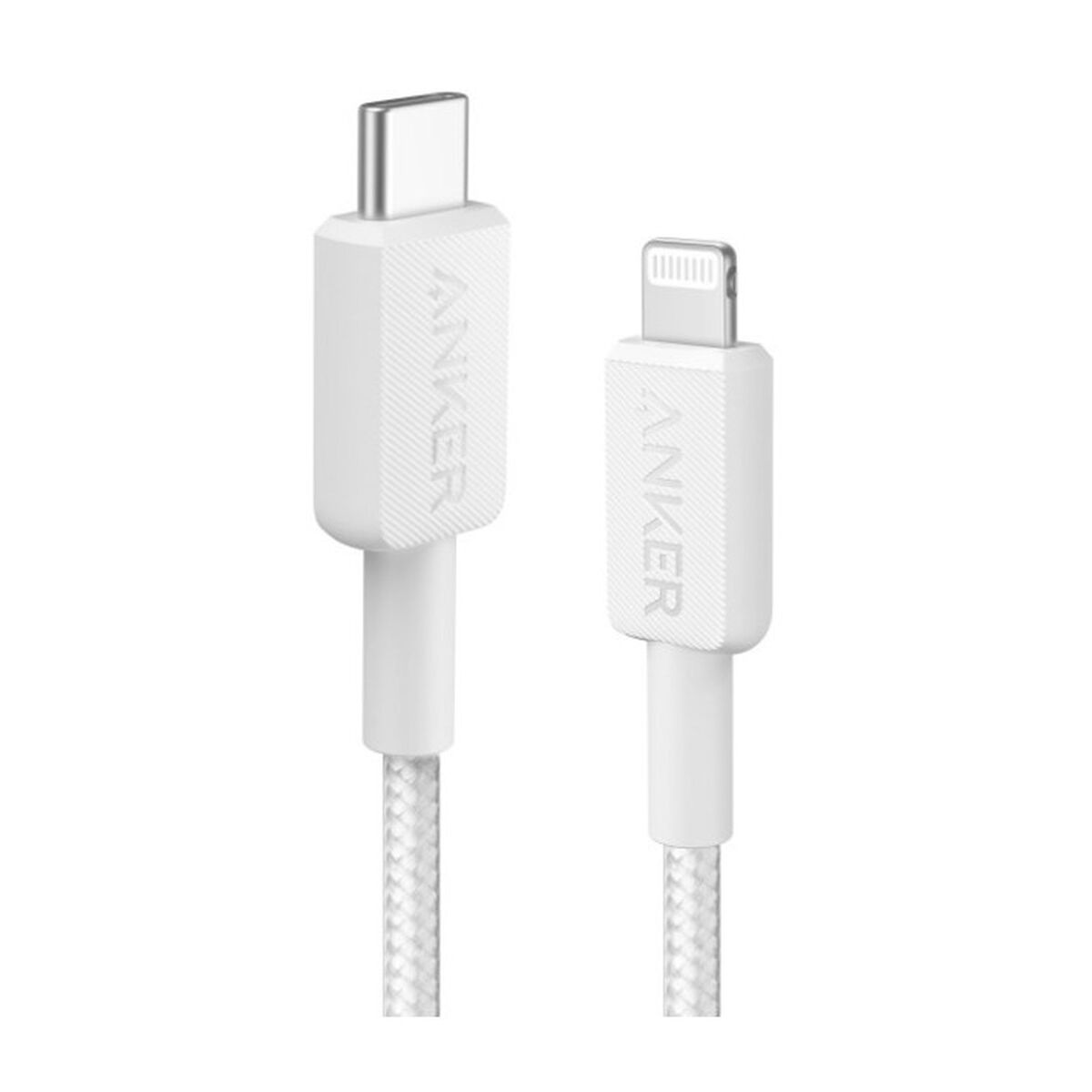 Dwa białe kable ładujące, jeden z USB-C, a drugi ze złączem Lightning.