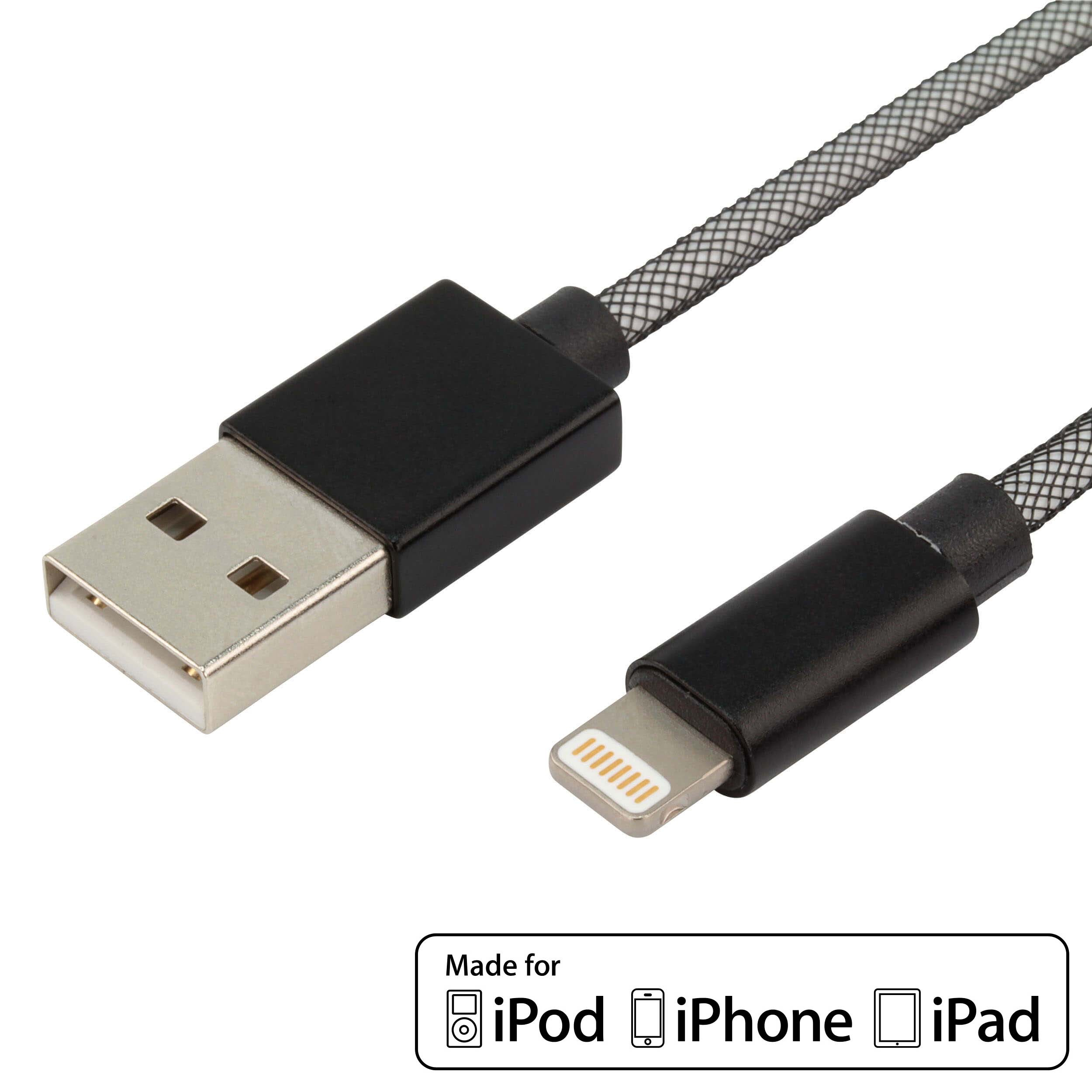 Cavo da USB a Lightning nero e grigio con loghi Made for.