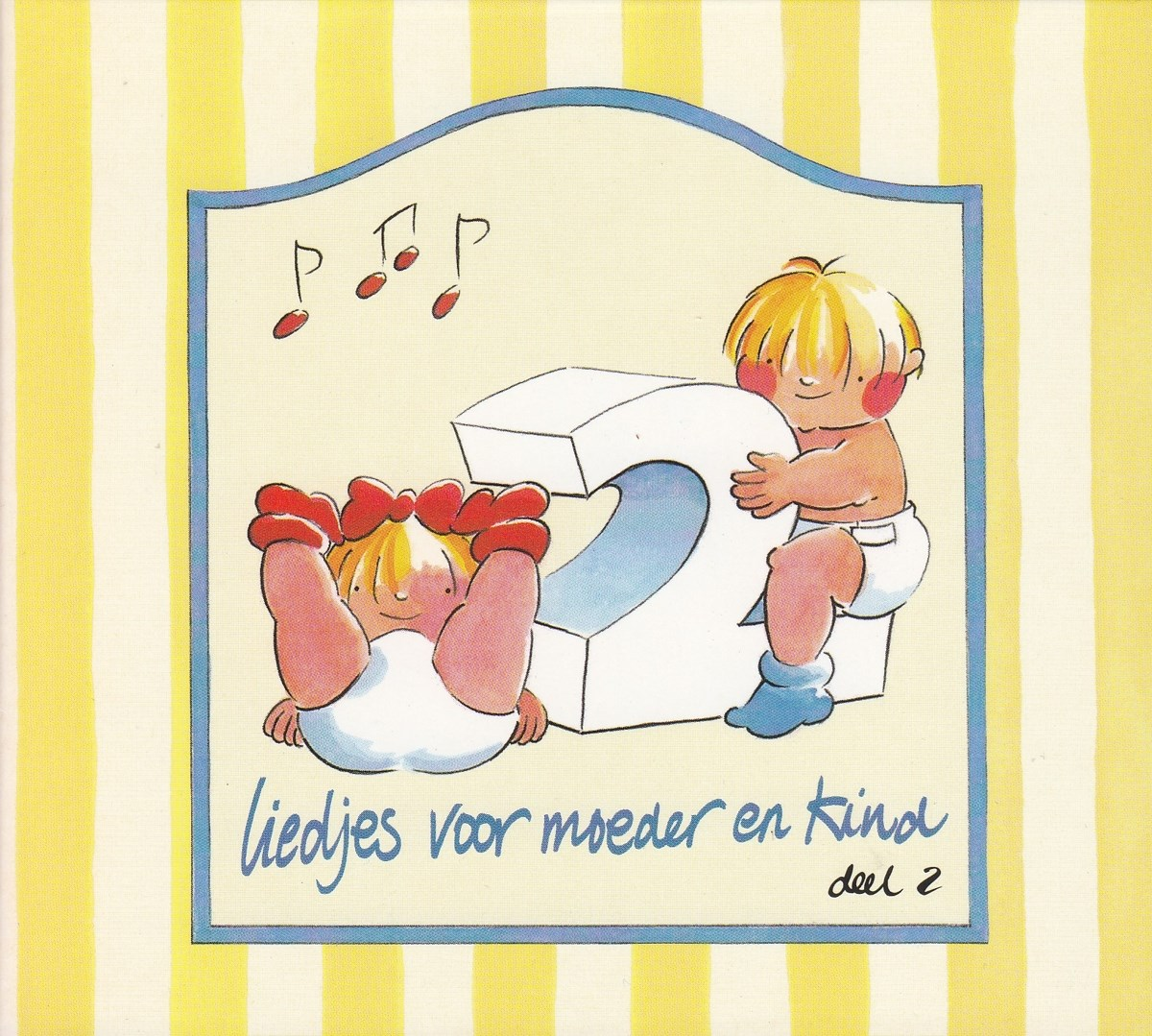 Cartoonafbeelding van twee baby's, één liggend en één zittend, met het nummer '2' en tekst in het Nederlands.