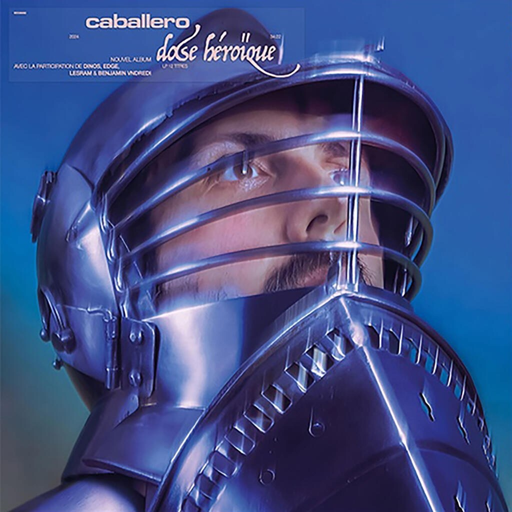 Un cavaliere in armatura guarda lo spettatore. Il titolo dell'album 'dose héroïque' è in alto.